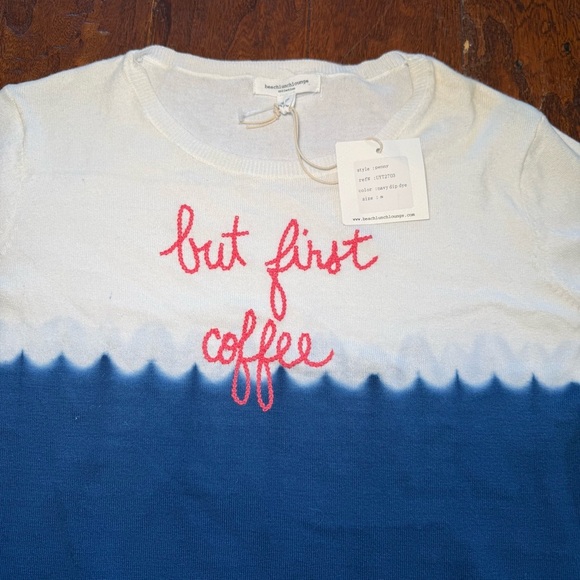 NWT Beach Lunch Lounge Tie Dye Pullover S “But First Coffee” - Picture 4 of 5